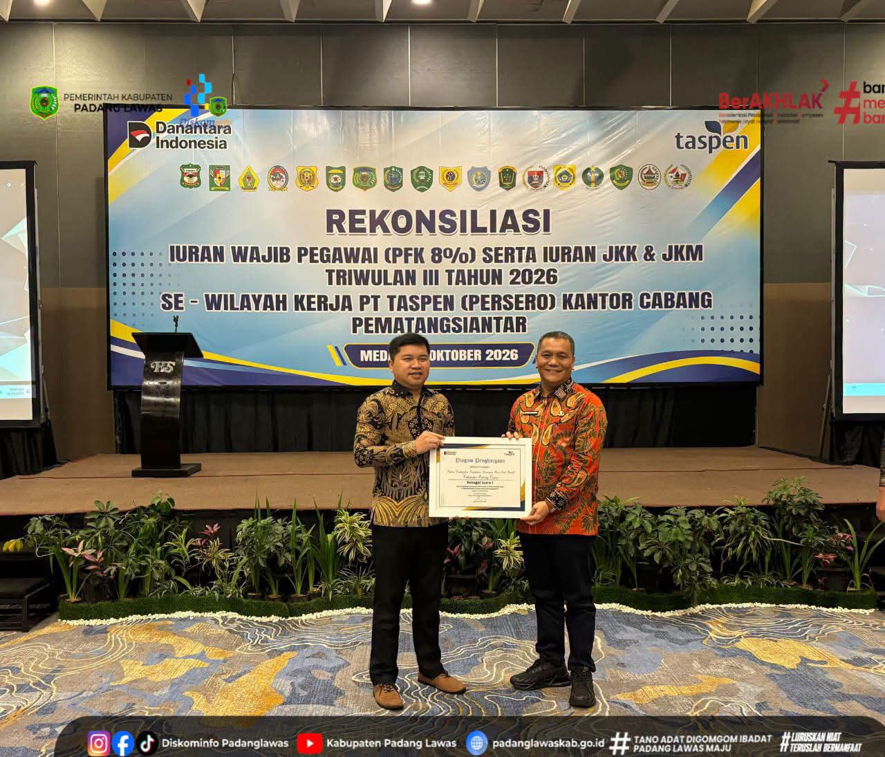 PEMERINTAH KABUPATEN PADANG LAWAS MENDAPAT PENGHARGAAN DARI TASPEN