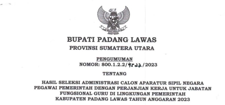 PENGUMUMAN HASIL SELEKSI ADMINISTRASI PPPK GURU T.A 2023