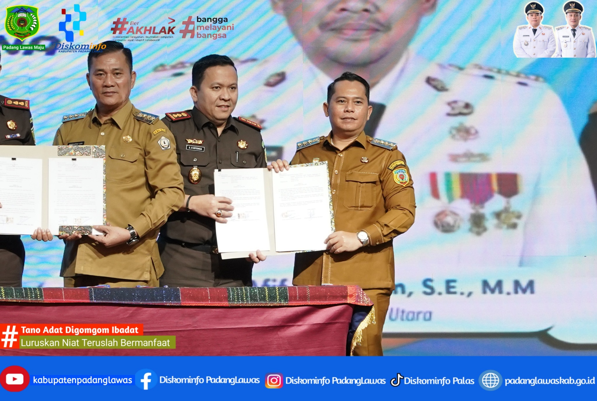BUPATI PADANG LAWAS  MOU DENGAN KEJATISU DAN GUBSU TERKAIT INTEGRITAS PELAKSANAAN PIDANA KERJA SOSIA